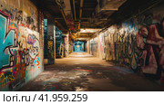 Graffiti in the Underpass: Street Art and Painting. Стоковое AI-изображение, AI-художник Юрий Поздников / Фотобанк Лори