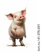 Pig in cartoon style on a white background,Generative AI. Стоковое AI-изображение, AI-художник Анна Кривицкая / Фотобанк Лори