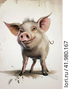 Pig in cartoon style on a white background,Generative AI. Стоковое AI-изображение, AI-художник Анна Кривицкая / Фотобанк Лори