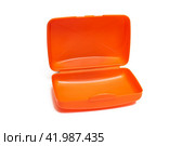 Open orange soap dish isolated on white background. Стоковое фото, фотограф Аксенова Вера / Фотобанк Лори