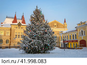 Новогодняя елка на Красной площади, Рыбинск. Ярославская область (2024 год). Редакционное фото, фотограф Анна Карасева / Фотобанк Лори