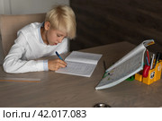 Ученик делает уроки. Стоковое фото, фотограф Цапко Елена / Фотобанк Лори
