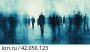 A banner with silhouettes in a blurred form, stretching into the distance on a uniform background. The concept of personality in modern society. Generative by Ai. Стоковое AI-изображение, AI-художник Ярославский Максим / Фотобанк Лори