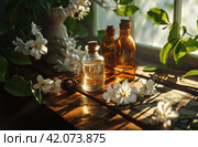 essential oil of jasmine reversing age changes. Стоковое AI-изображение, AI-художник Юлия Гапеенко / Фотобанк Лори