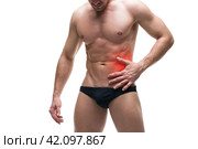 Pain in the left side of the muscular male body. Isolated on white background. Стоковое фото, фотограф Станислав Тарко / Фотобанк Лори