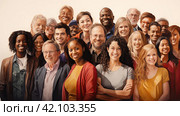 There is strength in unity. A group of colleagues stand together in a group and look at the camera. Стоковое AI-изображение, AI-художник Ярославский Максим / Фотобанк Лори