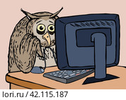 Сова перед копьютером / owl with pc. Стоковая иллюстрация, иллюстратор Александр Паньков / Фотобанк Лори