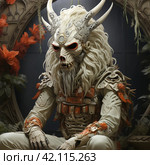 A white demon with horns sits,Generative AI. Стоковое AI-изображение, AI-художник Анна Кривицкая / Фотобанк Лори