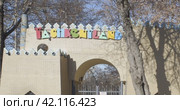 Ворота парка развлечение ТашкентЛенд в Ташкенте, Узбекистан. Decorative entrance in TashkentLand amusement park. Sunny winter view. (2024 год). Стоковое видео, видеограф Александр Кузнецов / Фотобанк Лори