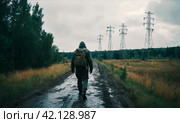 Stalker lost. Climate catastrophe.фото реалистичность,серия (Охрана природы),Человек заблудившийся .Климатическая катастрофа , photo realistic, series (Nature Conservation) Стоковое AI-изображение, AI-художник Миронов Павел / Фотобанк Лори