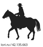 Cowboy riding a horseback. Стоковая иллюстрация, иллюстратор Долотова Елена Викторовна / Фотобанк Лори