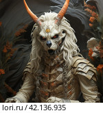A white demon with horns sits,Generative AI. Стоковое AI-изображение, AI-художник Анна Кривицкая / Фотобанк Лори