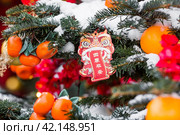 Chinese red Christmas lanterns on Tverskaya Street in Moscow. Close-up. The first ever meeting of the Chinese New Year 2024 in Moscow. Стоковое фото, фотограф Photojuli / Фотобанк Лори