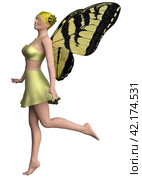 3D Fairy with yellow wings. Стоковая иллюстрация, иллюстратор Анна Павлова / Фотобанк Лори