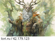 Forest spirit, watercolor,Generative AI. Стоковое AI-изображение, AI-художник Анна Кривицкая / Фотобанк Лори