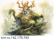 Forest spirit, watercolor,Generative AI. Стоковое AI-изображение, AI-художник Анна Кривицкая / Фотобанк Лори