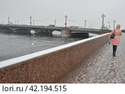Ненастная весенняя погода в Санкт-Петербурге. На набережных Невы около Благовещенского моста (2017 год). Стоковое фото, фотограф Александр Алексеев / Фотобанк Лори