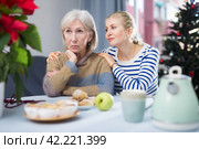 Adult daughter asks for forgiveness from elderly mother after quarrel. Стоковое фото, фотограф Яков Филимонов / Фотобанк Лори