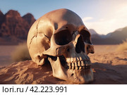 Cracked human skull in desert. Generate Ai. Стоковое AI-изображение, AI-художник Иван Рябоконь / Фотобанк Лори