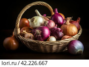 Organic onion basket. Generate Ai. Стоковое AI-изображение, AI-художник Иван Рябоконь / Фотобанк Лори