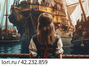 Pirate girl aboard pirate ship. Generate Ai. Стоковое AI-изображение, AI-художник Иван Рябоконь / Фотобанк Лори