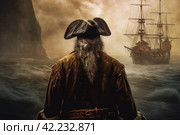 Pirate old captain aboard pirate ship. Generate Ai. Стоковое AI-изображение, AI-художник Иван Рябоконь / Фотобанк Лори