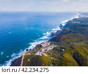 View of the Atlantic Ocean from Cape Roca (Cabo da Roca) - most westerly point of the Eurasian continent, Portugal. Стоковое фото, фотограф Яков Филимонов / Фотобанк Лори