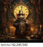 Mouse in a hat and a clock,Generative AI. Стоковое AI-изображение, AI-художник Анна Кривицкая / Фотобанк Лори