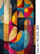 Abstract shapes and lines coalesce into a visually intriguing geometric tapestry. Стоковое AI-изображение, AI-художник Юлия Гапеенко / Фотобанк Лори
