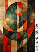 Abstract shapes and lines coalesce into a visually intriguing geometric tapestry. Стоковое AI-изображение, AI-художник Юлия Гапеенко / Фотобанк Лори