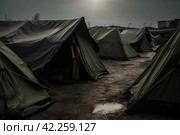 Refugee camp tents poverty. Generate Ai. Стоковое AI-изображение, AI-художник Иван Рябоконь / Фотобанк Лори