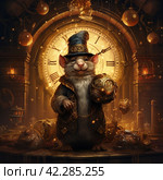 Mouse in a hat and a clock,Generative AI. Стоковое AI-изображение, AI-художник Анна Кривицкая / Фотобанк Лори