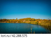 Заросшие берега у кромки голубого озера (Каменищенское море, Каменищенский карьер, Нижегородская область) Стоковое фото, фотограф Илья Старков / Фотобанк Лори