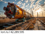 Preparations for the great journey: the spaceship prepares for an exciting expedition into the mysterious expanses of space. Стоковое AI-изображение, AI-художник Юрий Поздников / Фотобанк Лори