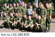 Russia Orenburg region July 3, 2005: photograph of a group of cadets with commanders after taking the oath on the parade ground. Редакционное фото, фотограф Акиньшин Владимир / Фотобанк Лори
