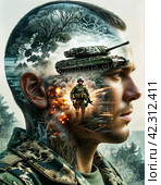 Память. Воспоминания о пережитом на войне. Memory. Memories of the experiences of the war. Стоковое AI-изображение, AI-художник Гер Олег / Фотобанк Лори