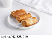 Stuffed pancakes crepes with meat. Стоковое фото, фотограф Наталия Попова / Фотобанк Лори