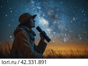 Magnificent Starfall: The Amazing Spectacle of a Meteor Shower at Night. Стоковое AI-изображение, AI-художник Юрий Поздников / Фотобанк Лори