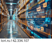 Digitalized Warehouse: Future of Retail Logistics. Стоковое AI-изображение, AI-художник Кирилл Черезов / Фотобанк Лори