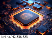 Central Computer Processors CPU chip. Стоковое AI-изображение, AI-художник Михаил Коханчиков / Фотобанк Лори