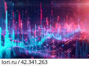 Концепция графиков и технологий. Неоновые графики розового и голубого цвета. Стоковое AI-изображение, AI-художник Екатерина Абрамова / Фотобанк Лори