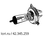 Car headlamp light sketch. Auto light bulb illustration in engrave style. Drawing of H4 light for headlights. Стоковое фото, фотограф Константин Григорьев / Фотобанк Лори