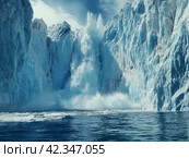 Majestic Glacier Calving into Arctic Ocean. Стоковое AI-изображение, AI-художник Кирилл Черезов / Фотобанк Лори
