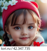 Милая девочка в красной шапке | Cute little girl in a red hat. Стоковое AI-изображение, AI-художник Данил Рыбаков / Фотобанк Лори