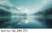 Sun Setting Over Calm Lake. Стоковое AI-изображение, AI-художник Юлия Гапеенко / Фотобанк Лори
