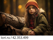 Resilient Lumberjack child girl forest. Generate Ai. Стоковое AI-изображение, AI-художник Иван Рябоконь / Фотобанк Лори