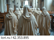 Monastic Prayers in the Solitude of the Church: Unity of Spirit and Harmony of Souls. Стоковое AI-изображение, AI-художник Юрий Поздников / Фотобанк Лори