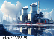 Stringent Nuclear power plant industry. Generate Ai. Стоковое AI-изображение, AI-художник Иван Рябоконь / Фотобанк Лори