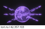 Abstract Digital Futuristic global planet Earth world map purple Hologram with orbits HARD Sci-fi on black background 3D rendering. modern business and technology concept. Стоковое видео, видеограф Ирина Ткачук / Фотобанк Лори