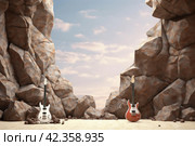 Textured Rock day electric guitar stone background. Generate Ai. Стоковое AI-изображение, AI-художник Иван Рябоконь / Фотобанк Лори